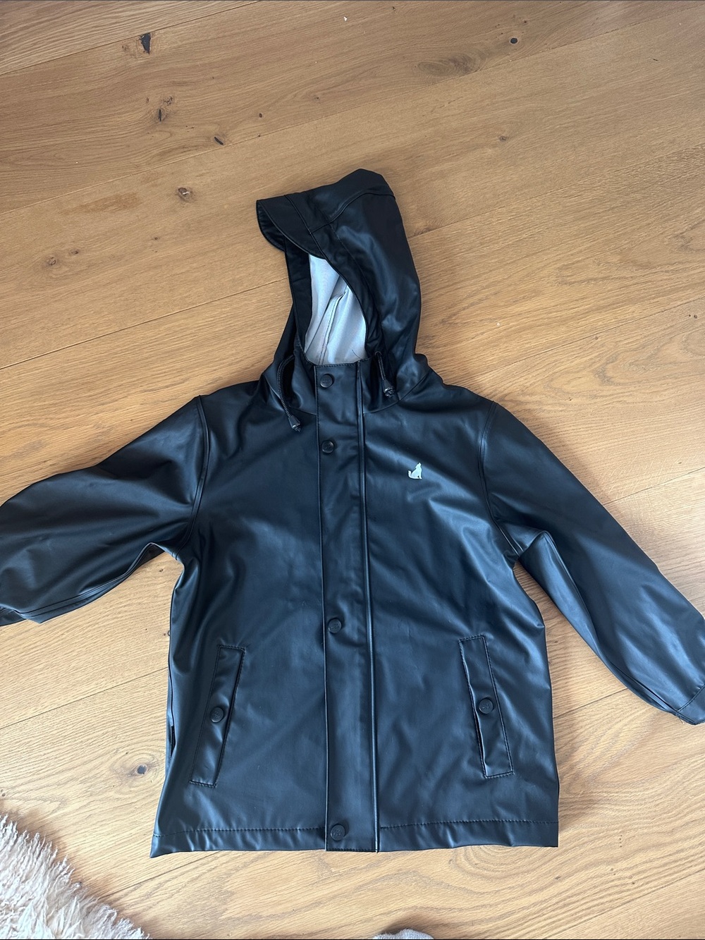 CRYWOLF Black Hooded Kids Raincoat with Snap Front NEW